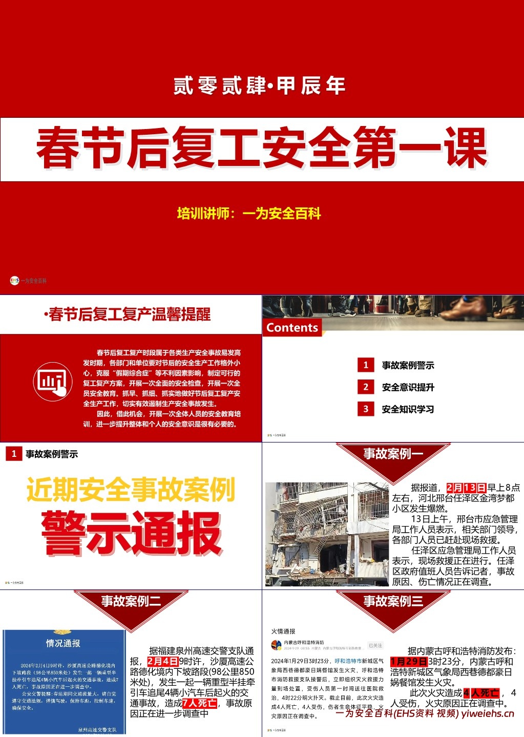 【PPT】2024年春节后复工安全第一课