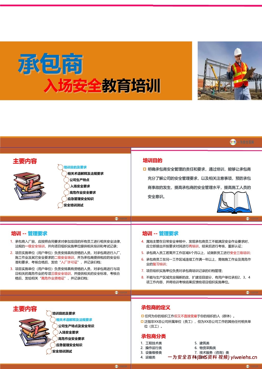 【PPT】承包商入场安全教育培训,实用版