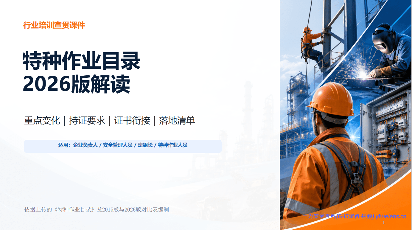 【PPT】特种作业目录2026版行业培训宣贯课件