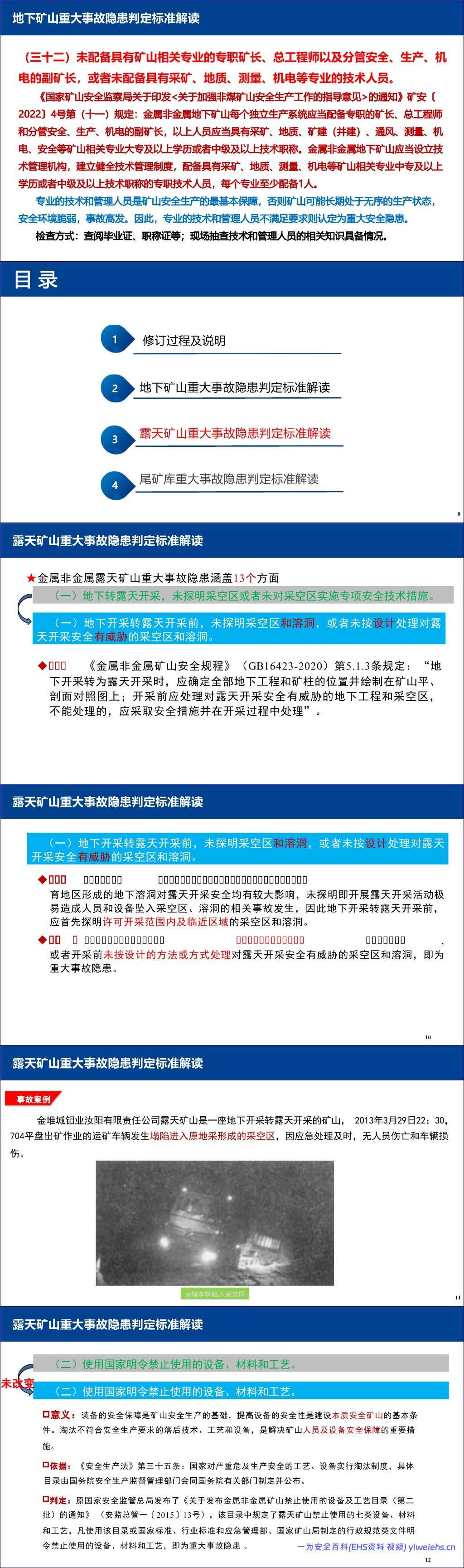 【PPT】金属非金属地下矿山、露天矿山及尾矿库重大事故隐患判定标准解读-196页