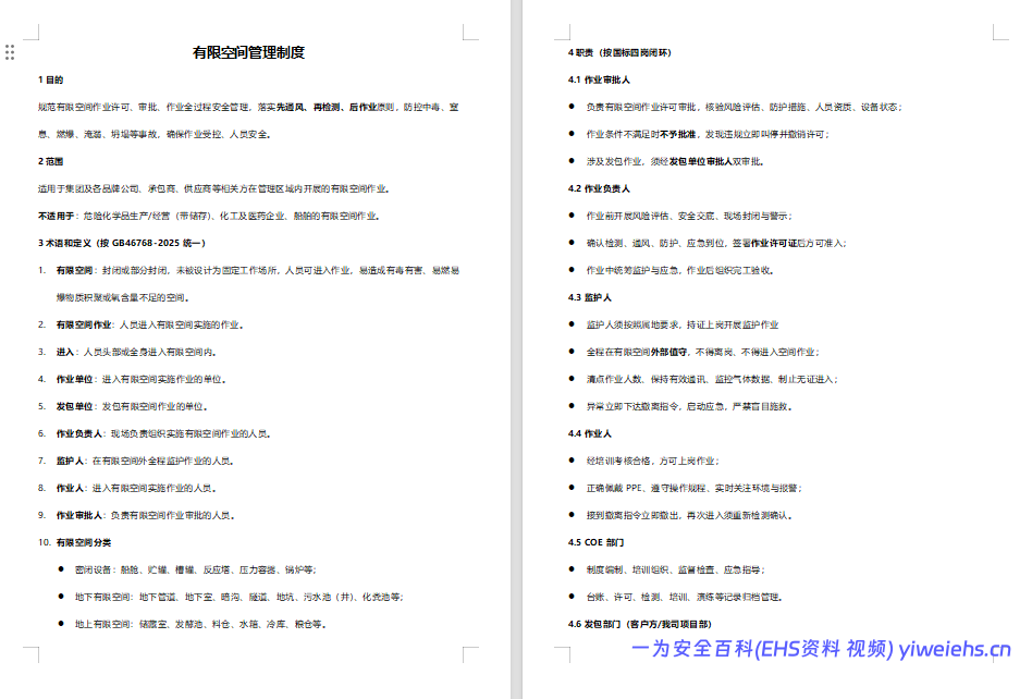 【Word】有限空间作业管理制度(依据新标编制)