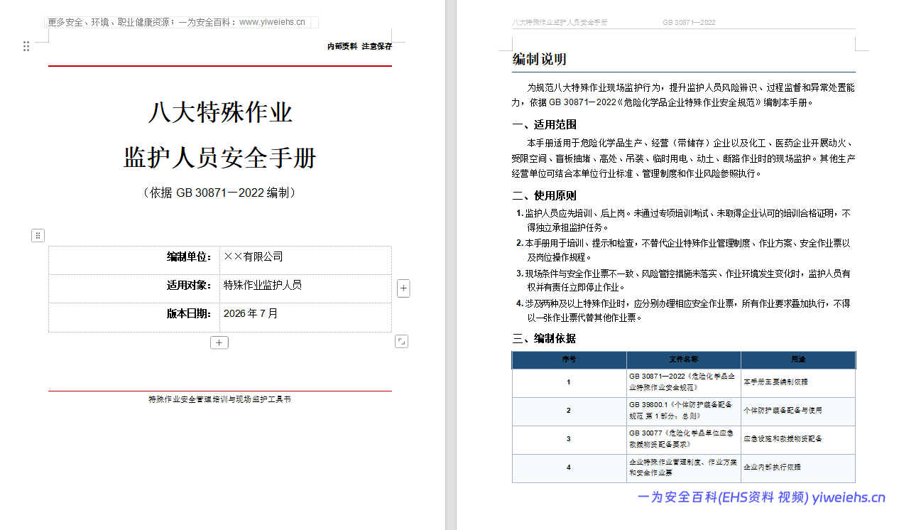 【Word】八大特殊作业监护人员安全手册(52 页)