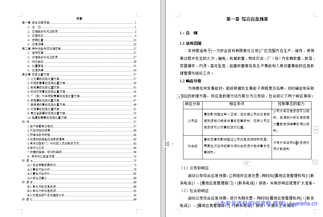 【Word】最新版生产安全事故应急预案➕两个报告(99 页)