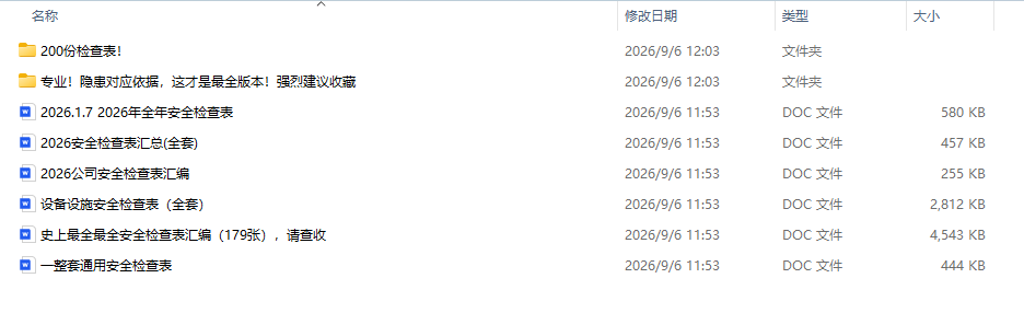【Word+Excel】2026全年安全检查表(直接打印使用)