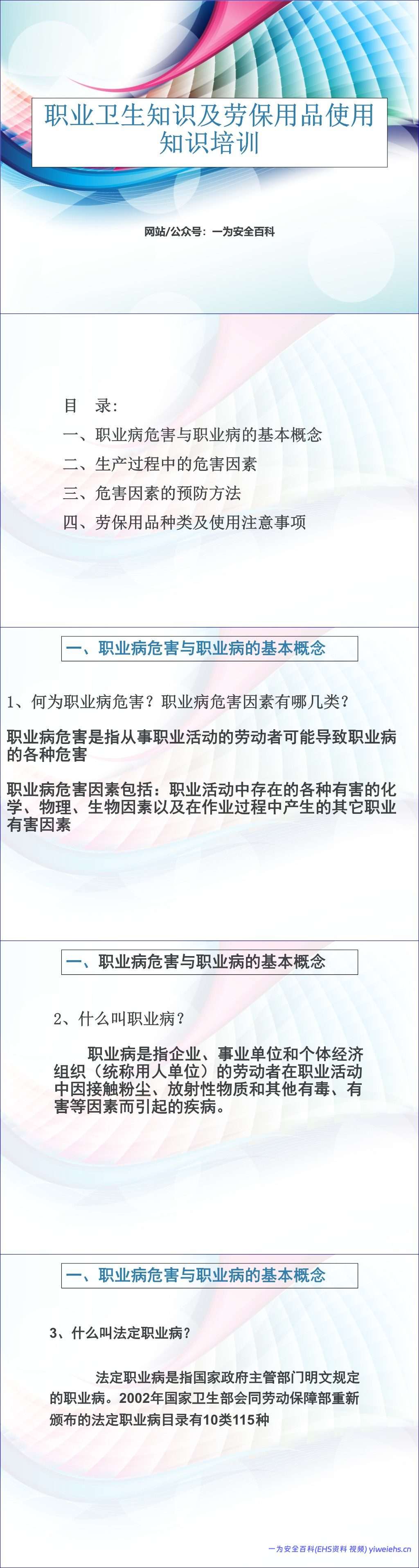 【PPT】职业卫生培训教材 – 30页