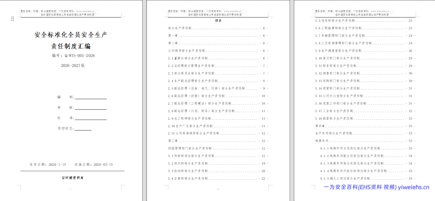 【Word】安全标准化全员安全生产责任制汇编-129页